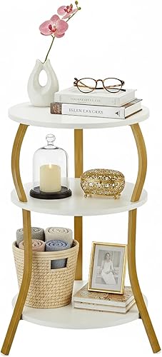Miniatura 11 de Mesa auxiliar redonda pequeña vintage, mesa auxiliar circular de 3 niveles con estante de almacenamiento, mesa auxiliar compacta para sofá de té,