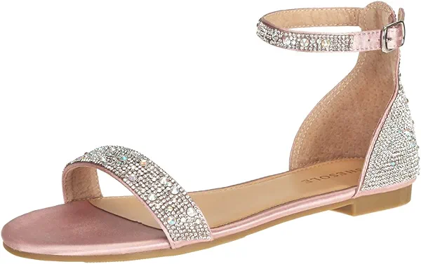 SheSole Women's Sparkly Rhinestone Strappy Flat Sandals Bridal Wedding Dress Shoes Champagne 8 Gold