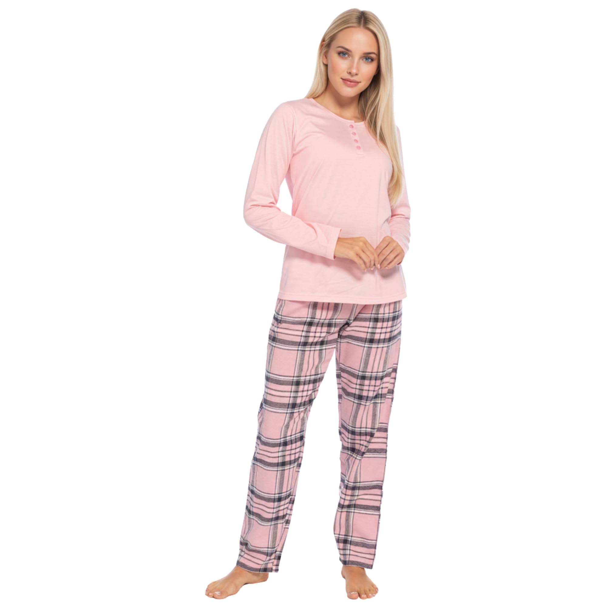 INSIGNIA Women’s Pyjama Set with Pockets – Flannel Check Bottoms & Soft Jersey Top, Lo...