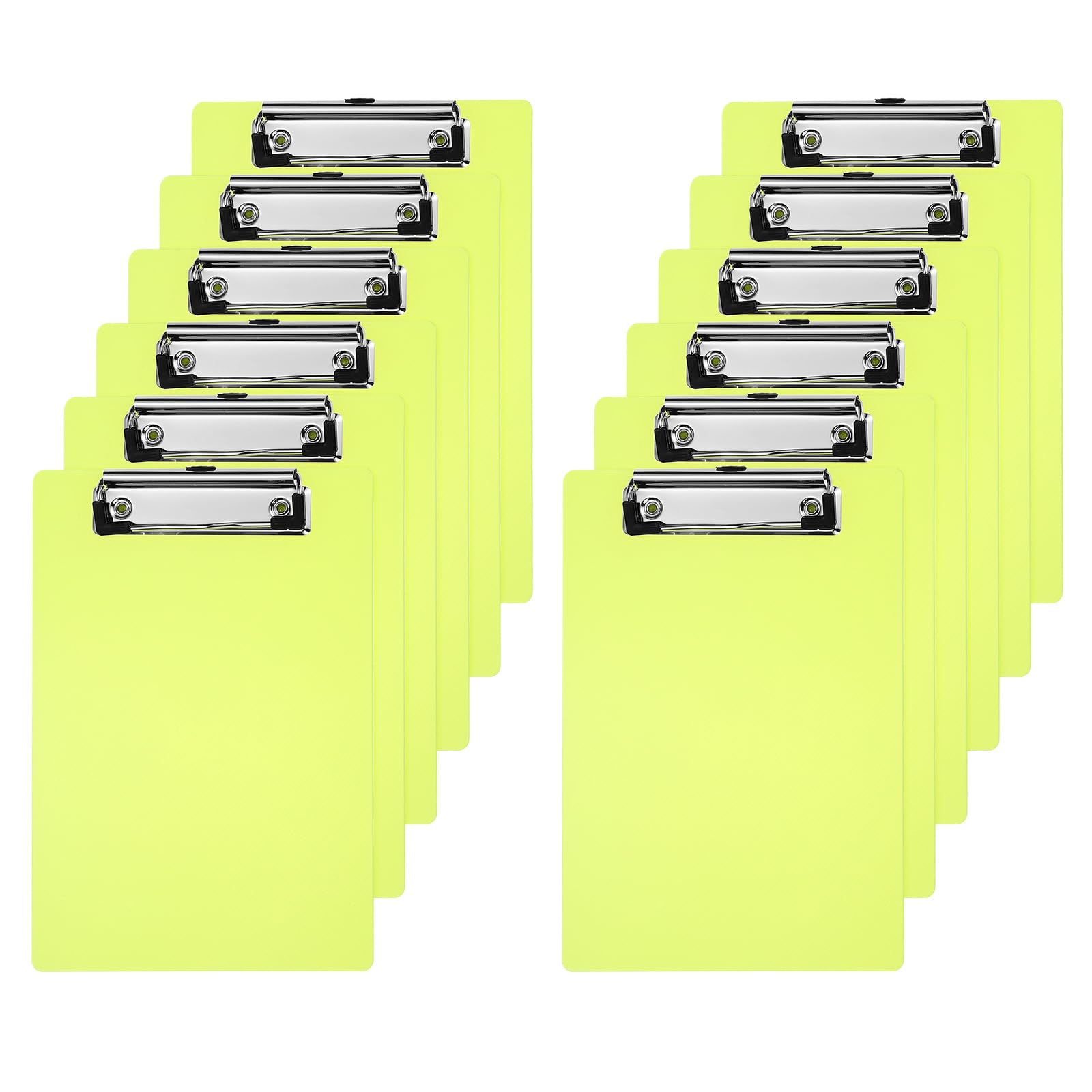 PATIKIL 6" x 9" Plastic Clear Hanging Clipboard A5 Transparent Clipboard Size 6.3" x 9" with Low Profile Metal Clip for Office Meeting Classroom Home Yellow,24Pcs
