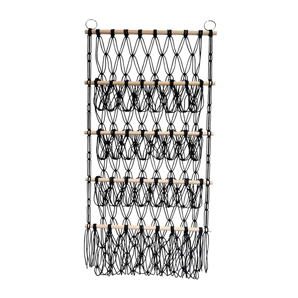 CTRLZS Wall Hanging Organizer Stuffed Animal Toy Net Hammock Nursery Plush Toy Storage Boho Macrame,Black