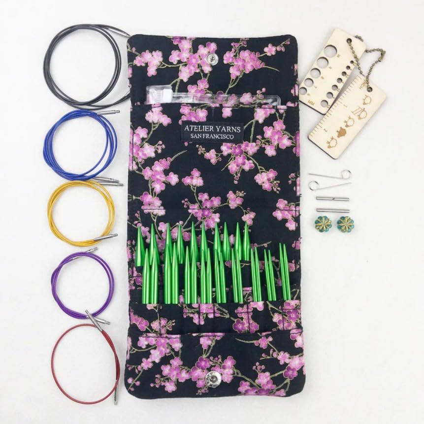 Atelier Interchangeable Knitting Needles, Stainless Steel, Knitting Needles Set with 14 Needle Sizes (Green)