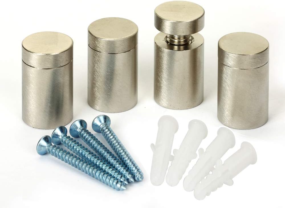 Brass Flat Top Sign Standoffs, Standoff Holder Screw, 1/2" x 3/4", Brass, for Acrylic, Glass, PVC, Glass Panel, Wood, Pack of 4 (Satin Nickle)