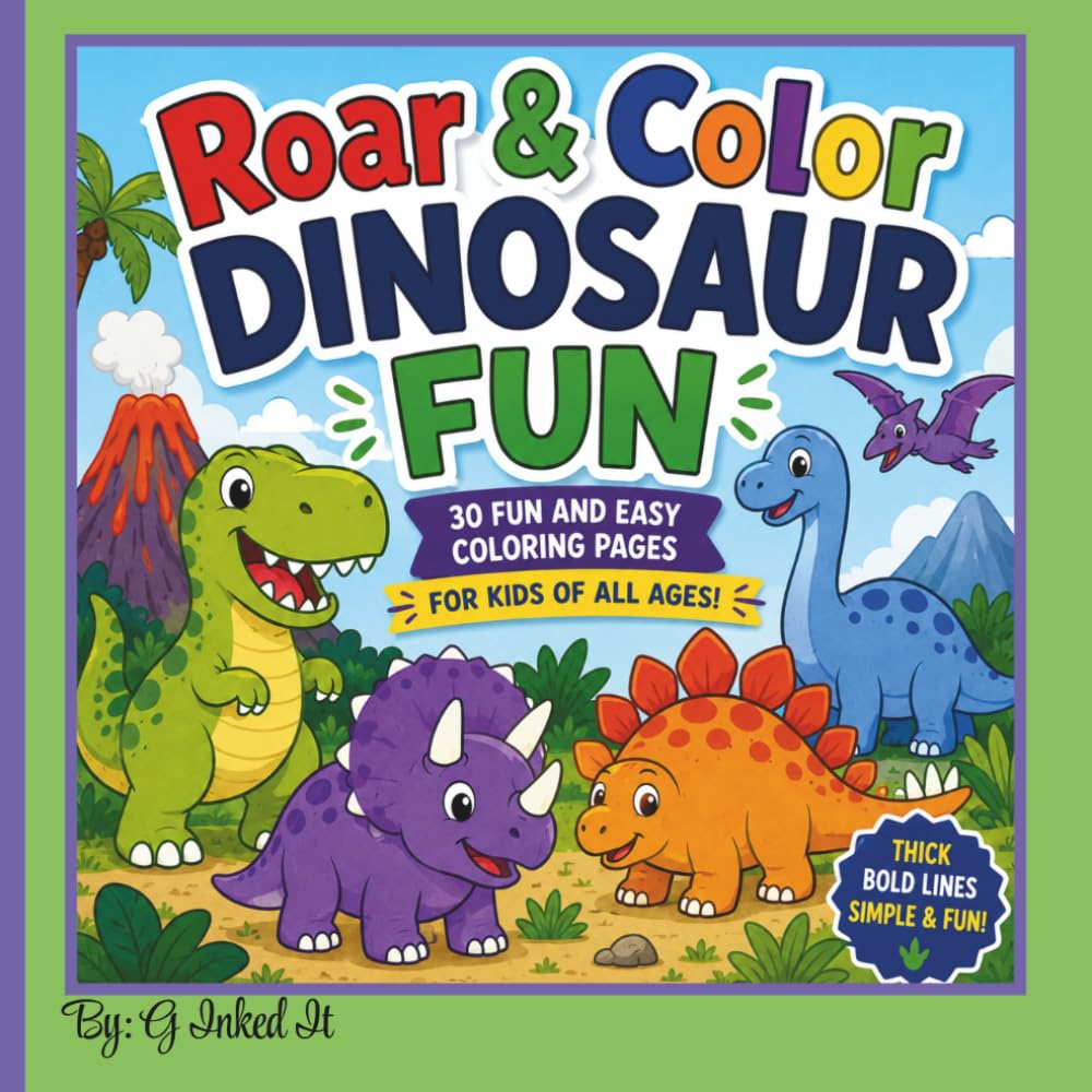 Roar & Color Dinosaur Fun: Simple & Fun Dinosaur Coloring Fun