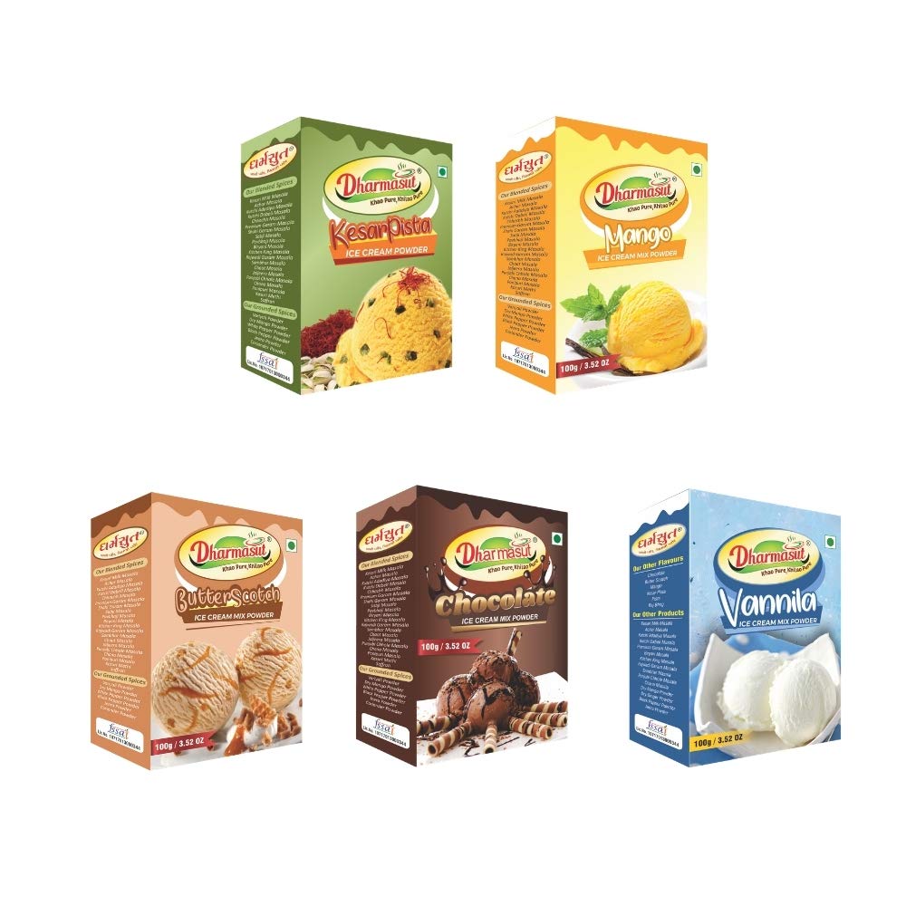 Kesar Pista + Mango + Butter Scotch + Chocolate + Vanilla Ice Cream Powder | Pack of 5 | 500 gm