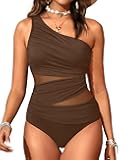 Women Mesh One Piece Swimsuit - Tummy Control One Shoulder Bathing Suit Cut Out Swimwear 2026