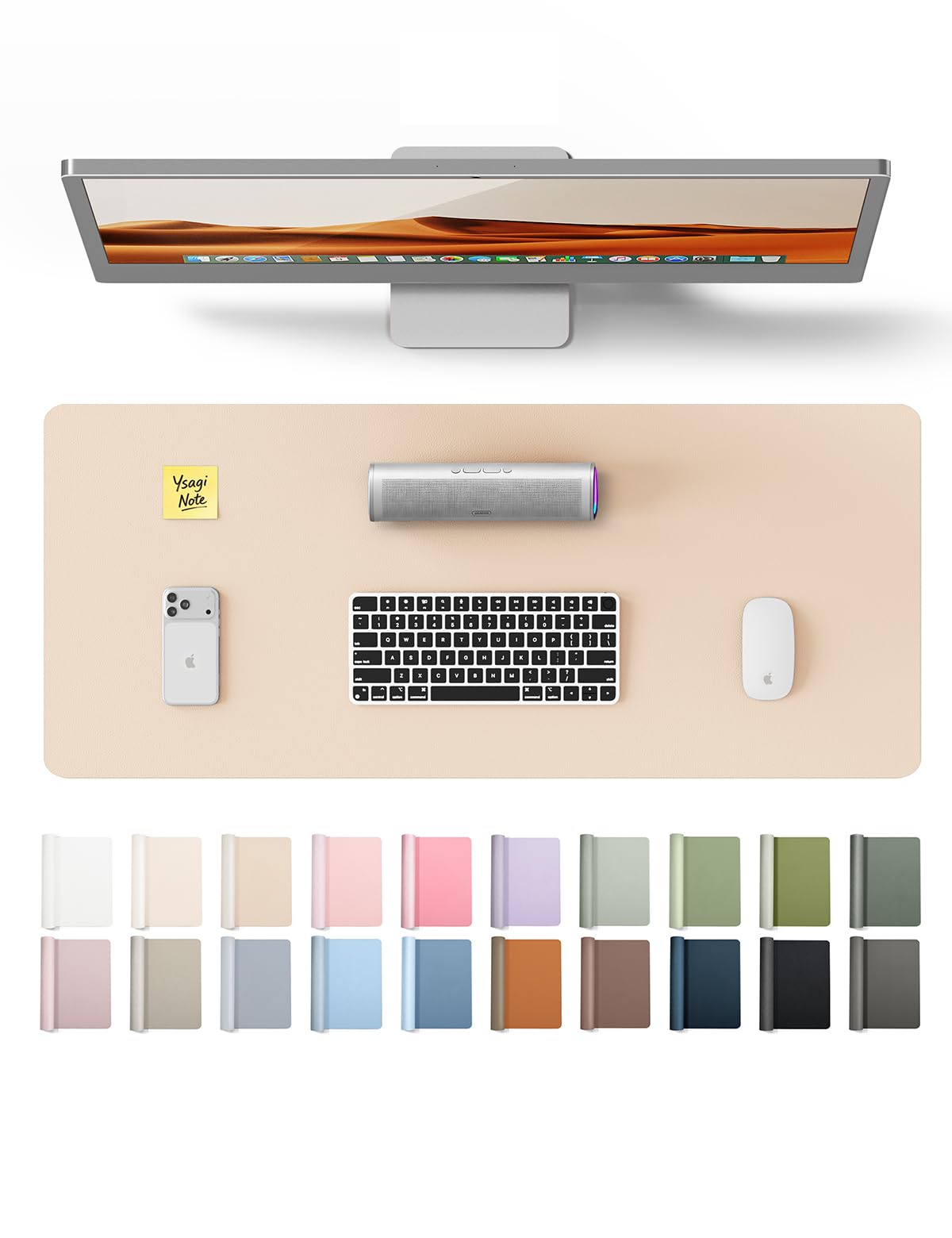 YSAGi Leather Desk Pad Protector, Office Desk Mat, Large Mouse Pad, Non-Slip PU Leather Desk Blotter, Waterproof Laptop Desk Writing Pad for Office and Home (23.6" x 13.8", Eggshell)