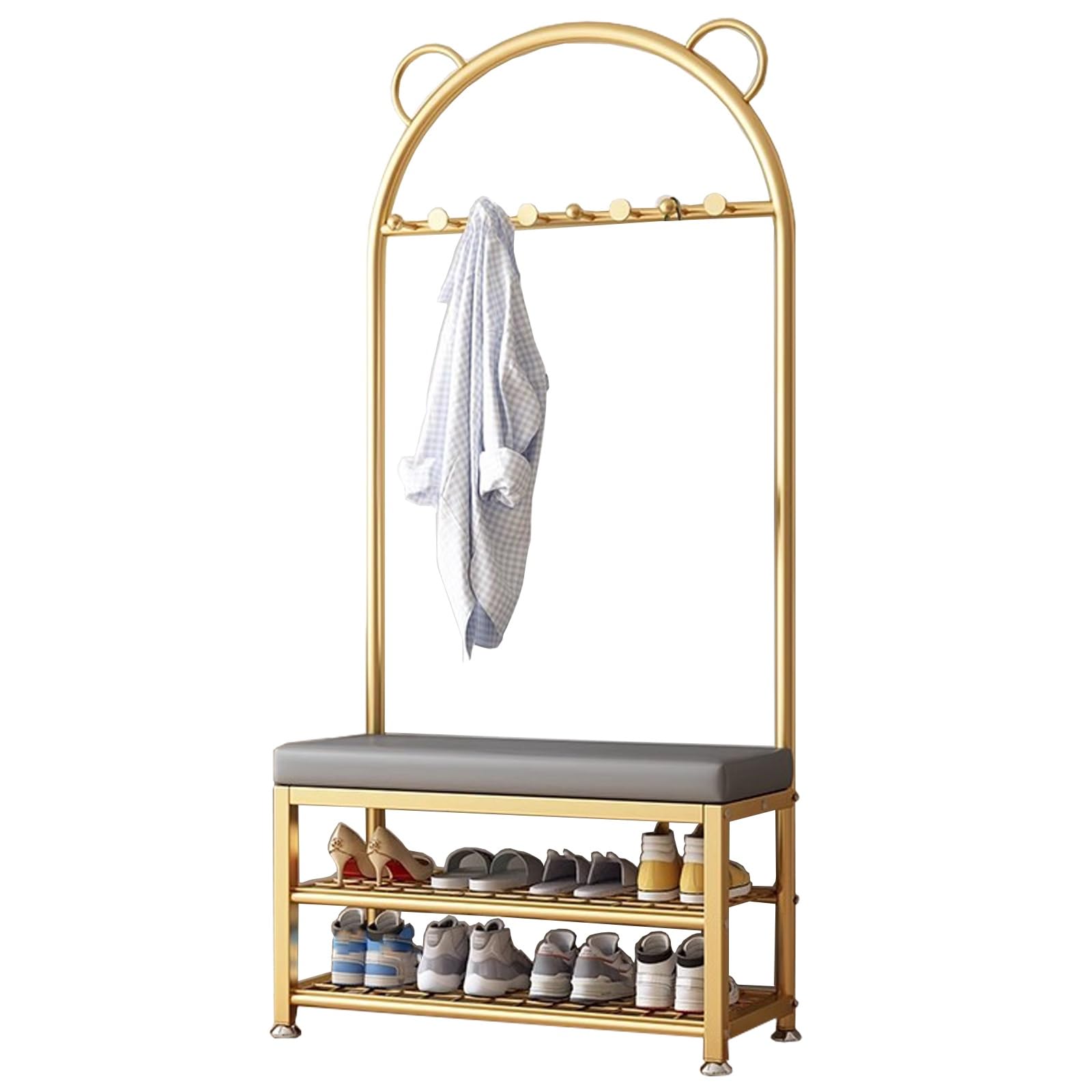 Banc à chaussures doré et meuble de rangement haut de gamme pour entrée raffinée