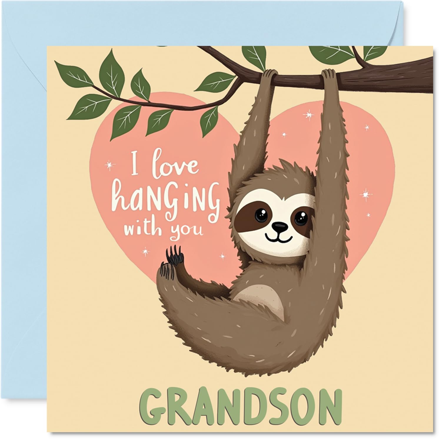 Grandson Birthday Card - Sloth Hanging Around - Happy Birthday Card for Grandson from Grandpa Grandma, 145mm Bday Greeting Cards
