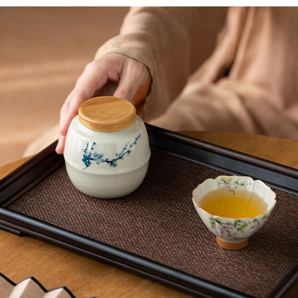 Caja de té pequeña olla de té azul y blanco pintada a mano con esmalte de almacenamiento estilo chino caja de té(A)