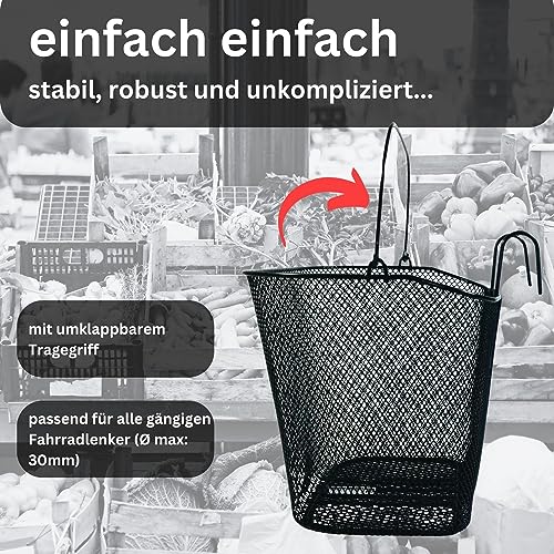 Fahrradkorb Lenkerkorb Fahrrad Tragekorb Vorderradkorb - Red Loon - Korb für Fahrradlenker - auch für eBike eScooter geeignet - engmaschiges Metall - mit Tragegriff - Volumen ca. 15l