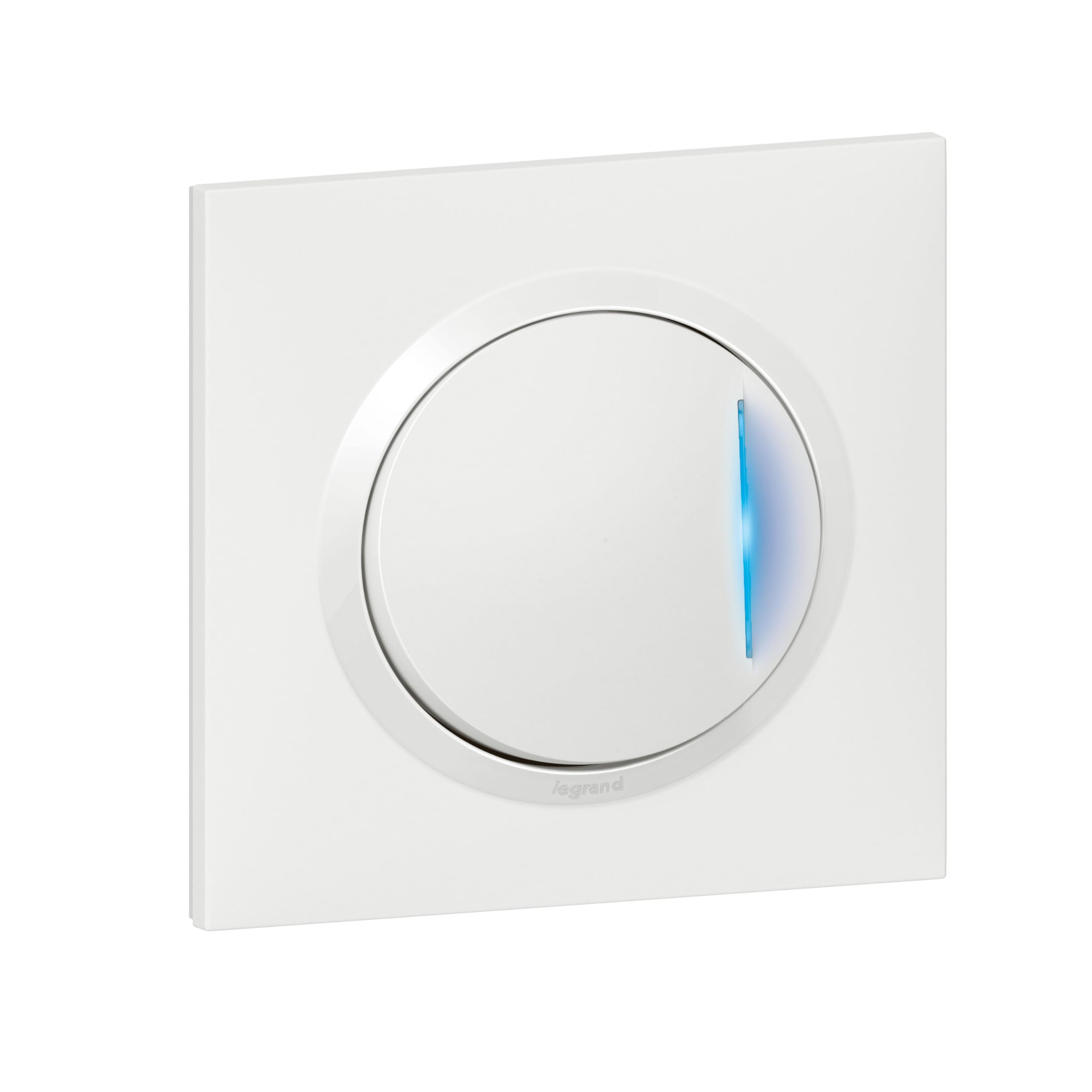 Legrand 600710 Interrupteur ou va-​et-​vient avec voyant témoin dooxie one 10AX, 250V~ livré avec plaque carrée blanche et griffes