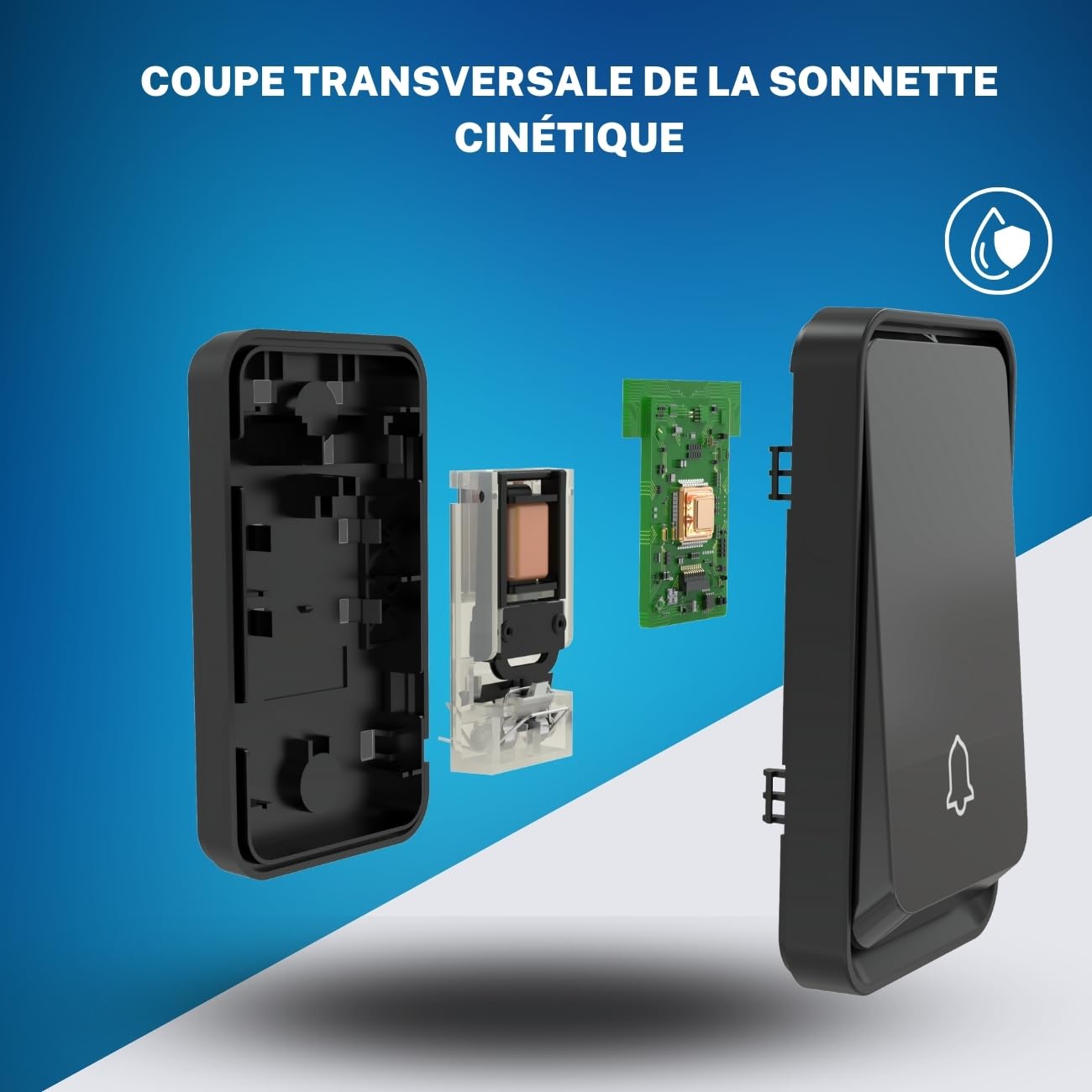 Sonnette sans Fil sans Pile Extérieur IP65, 4 Récepteurs