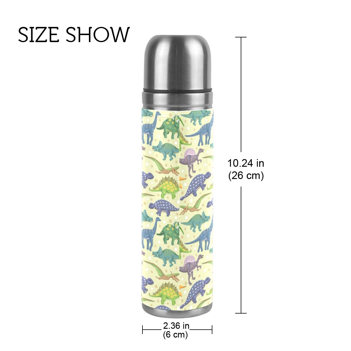 Taza de viaje aislada al vacío de acero inoxidable con doble pared a prueba de fugas, diseño de dinosaurio, personalizable impreso en piel auténtica, termo termo de 500 ml