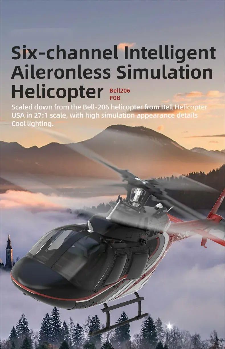 YUXIANG F08 Bell 206 RC Helicópteros para adultos, escala 1/27 6CH 6G/3D Gyro de 6 ejes estabilizado avión sin escobillas de accionamiento directo Flybarless Advanced Jet Ranger Avión,