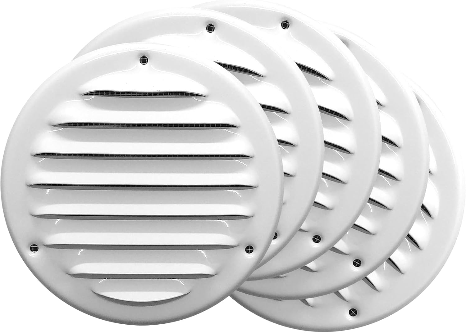 Repa Market 4'' Inch (Opening Dimensions) White Vent Covers - Pack of 5 - Metal Round Soffit Vent - Air Vent Louver - Built-in Screen Mesh - HVAC Ventilation Grille - 5.5" Inch (Outer Dimensions) Ø 4" - 5-Pack White