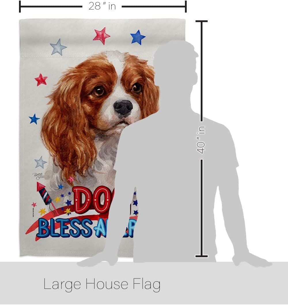 Breeze Decor Patriotic Charles Spaniel House Flag Dowel Set Dog Puppy Spoiled Paw Canine Fur Pet Nature Farm Animal Creature Decoration Banner Small Garden Yard Gift Double-Sided, Made in USA