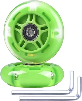2-Pack 80mm Scooter Rear Wheels Light Up Inline Skate Replacement Wheels w/Bearings Green