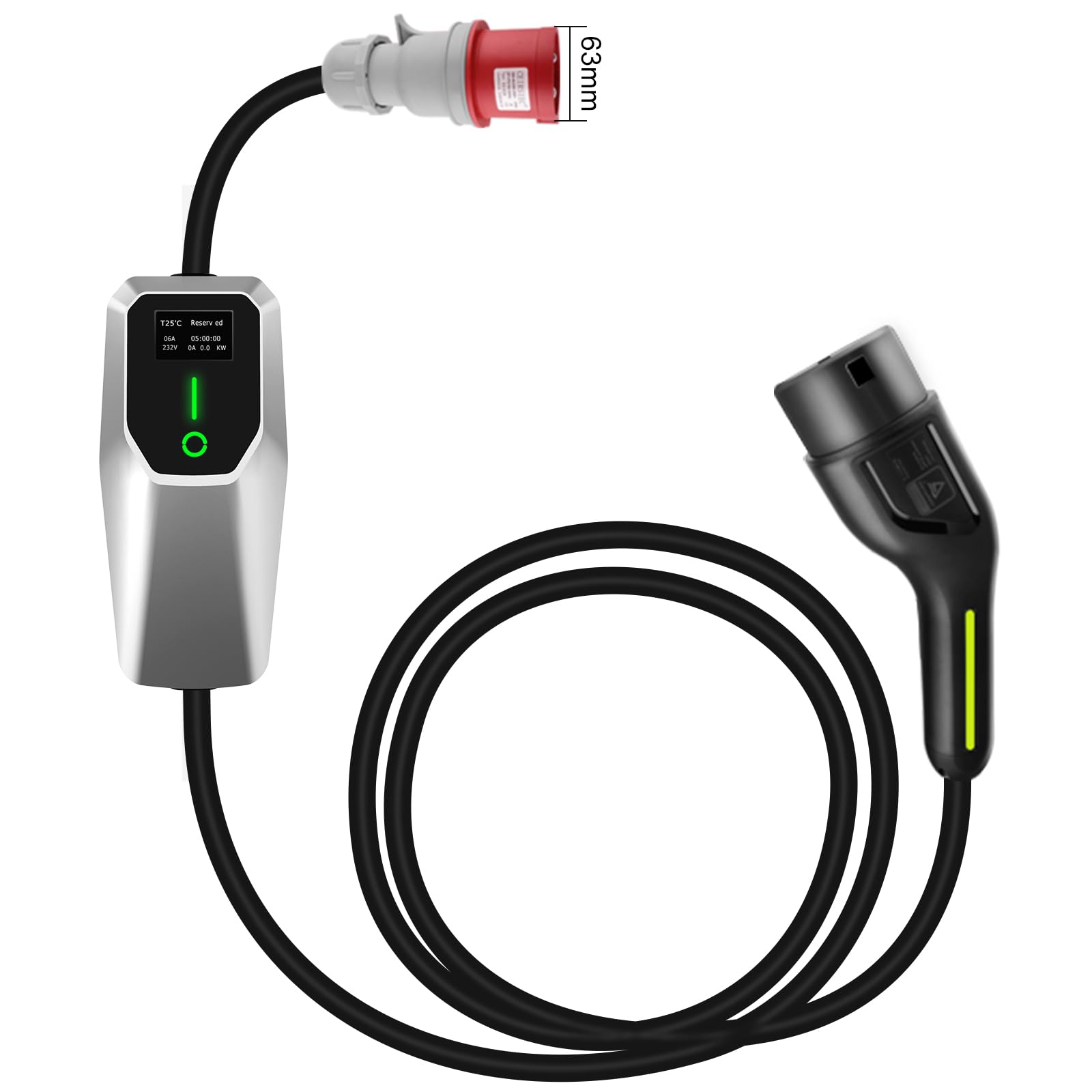 Junsun Typ 2 Elektroauto Ladekabel - 5m, 22 kW, 32A, 3-Phasig, CEE Rot - Kompatibel mit Hybrid & E-Auto