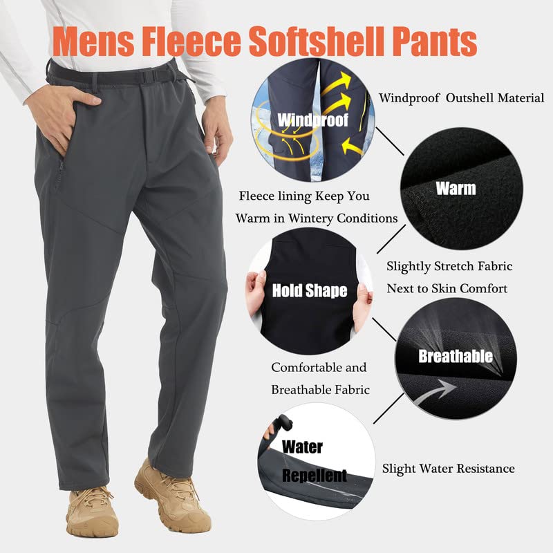 LANBAOSI, Pantalones de Senderismo para Hombre, Pantalones Forrados de Lana de Invierno, Ropa de Trabajo térmica para Exteriores Softshell, Pantalones Impermeables para Caminar, esquí, Golf