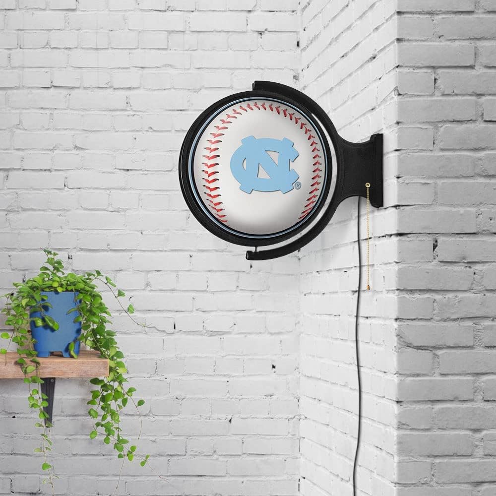 The Fan Brands NCAA North Carolina Tar Heels: Baseball - Round Rotating Lighted Wall Sign - Football, Basketball & Baseball Wall Decor - College Sports Décor for Home, Office, Game Room, Fan Cave & Garage - USA Made