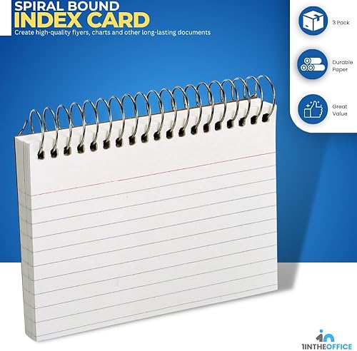 Miniatura 2 de 1InTheOffice Tarjetas de índice encuadernadas en espiral de 4 x 6 pulgadas, color blanco, 50 tarjetaspaquete, 3 paquetes