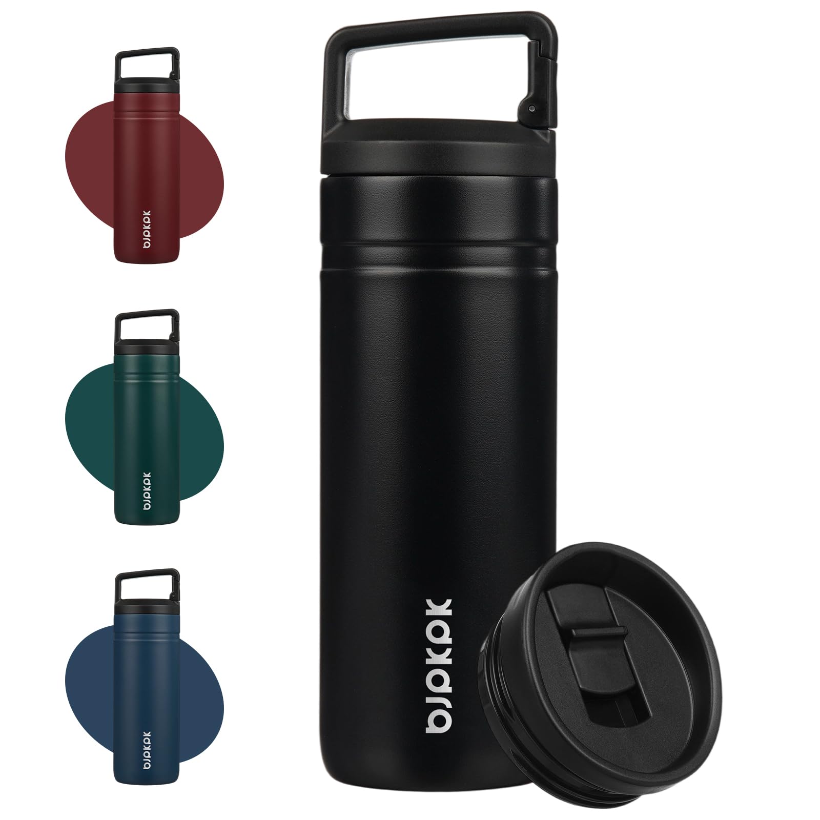BJPKPK Insulated Water Bottle with 2 Lids,600ml Double Wall Stainless Steel Vacuum Tumbler Travel Coffee Mug,Wide Mouth Thermal Cup,Black