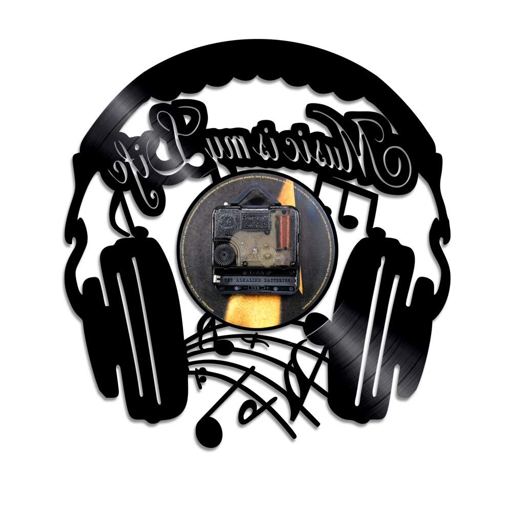 La musica è la mia vita Musica Inspirational Lampada da parete moderna Orologio da parete con dischi in vinile Musica Rock n Roll Cuffie Applique da parete a LED Regali per la festa della mamma Orol