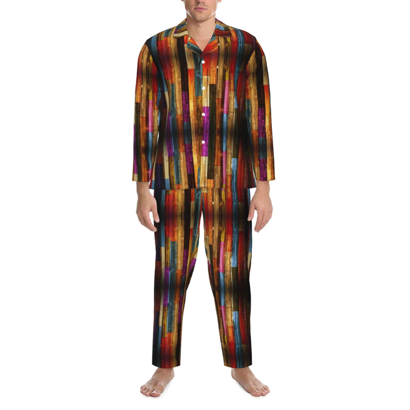 Colorato Legno Degli Uomini Pianura Pigiama Set Loungewear Set Sleepwear Pjs Set Regali Invernali Uomini San Valentino