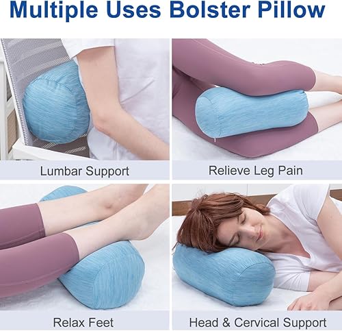 Miniatura 9 de Almohada cilíndrica redonda con funda de terciopelo extraíble, almohada cervical en rollo de tubo para soporte de cabeza, cuello, espalda y piernas,