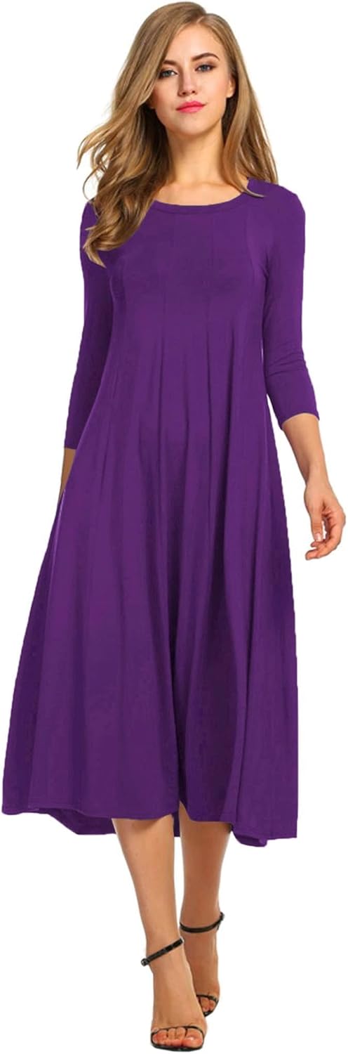 HOTOUCH Women's 3/4 Sleeve A-line and Flare Midi Long Dress