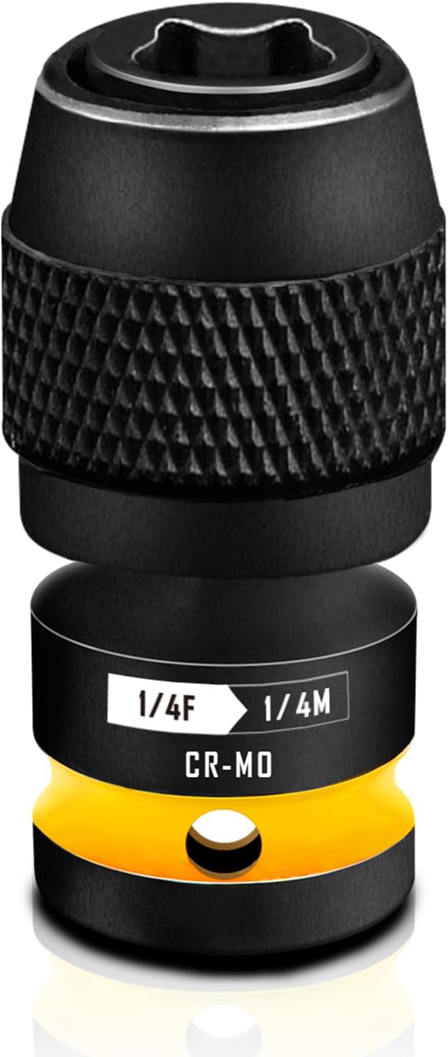 BLACKROBOT Quick Release Impact Bit Holders 1/4-Inch Square Drive to 1/4-Inch Hex Socket Adapter, CR-MO Steel, Yellow