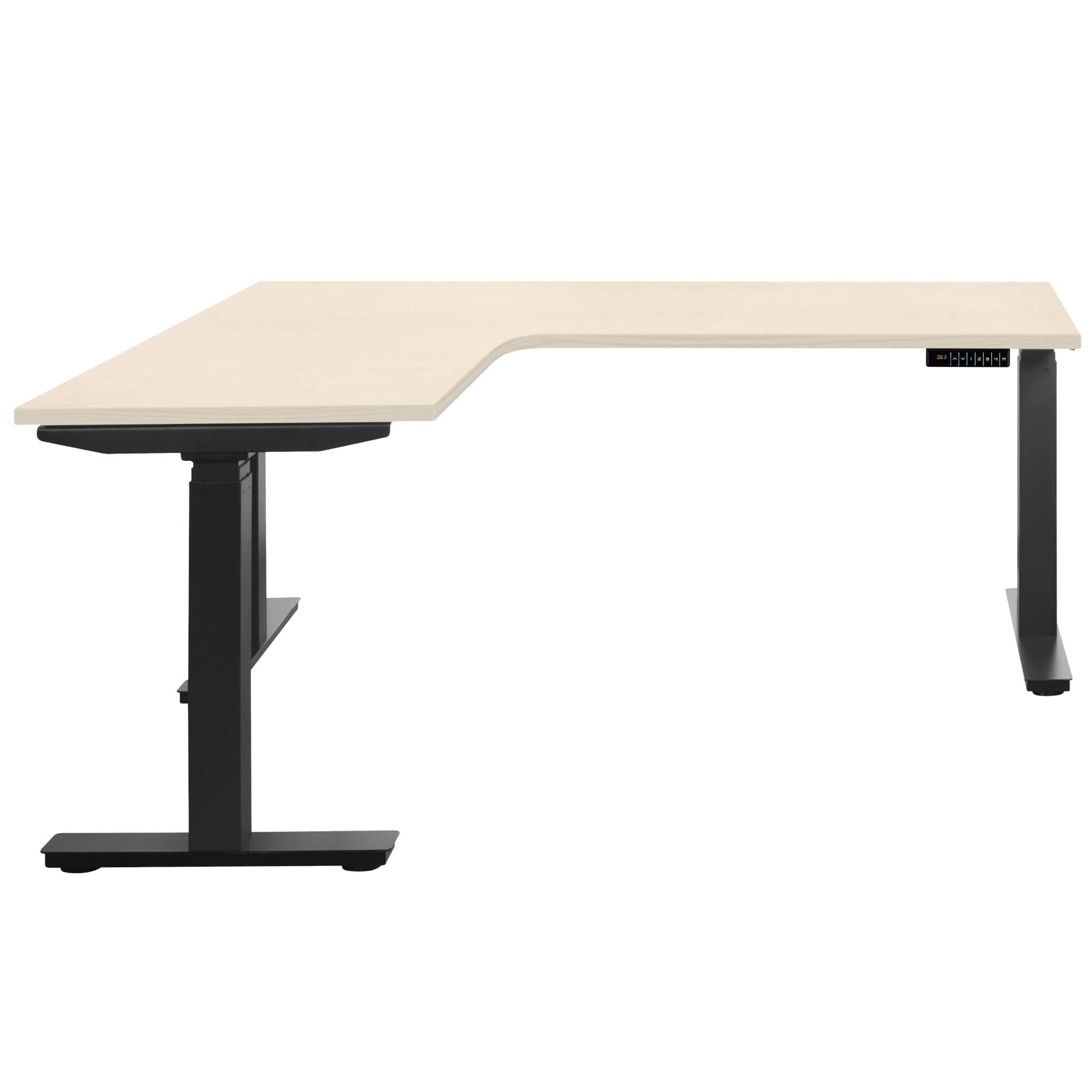 Weber Büro TELDRA biurko kątowe 1800 x 1600 mm, elektryczna, z regulacją wysokości, klon, kolor stelaża: czarny, orientacja kąta: prawy