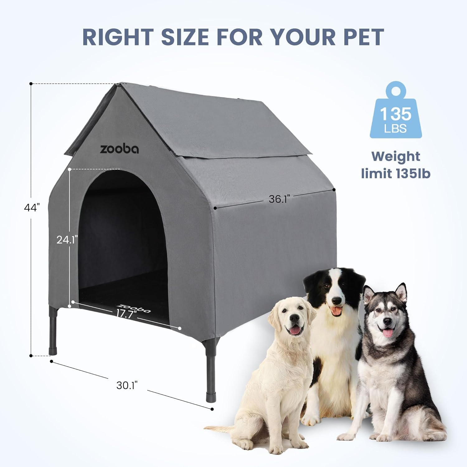 Zooba - Niche d’extérieur pour chien de grande taille de 91 cm avec auvent et lit surélevé