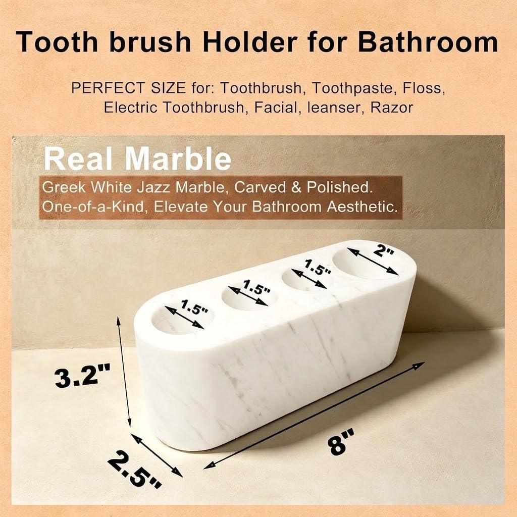 Marble Toothbrush Holder, 4 Slot Countertop Vanity Organizer