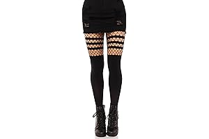 Striped Fishnet Leggings for Women in Black (One Size)