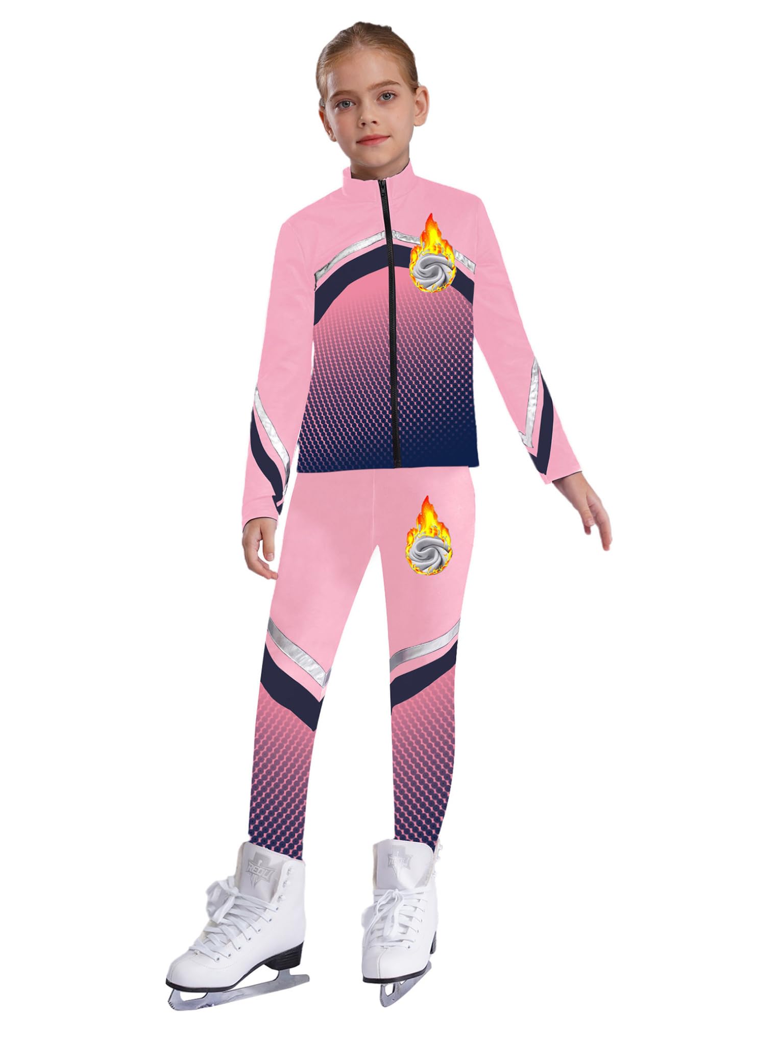 YEAHDOR Kids Girls Figure Skating Training Suit Fleece-lined Ice Skating Sweatshirts with Practice Leggings Pink 12 Years