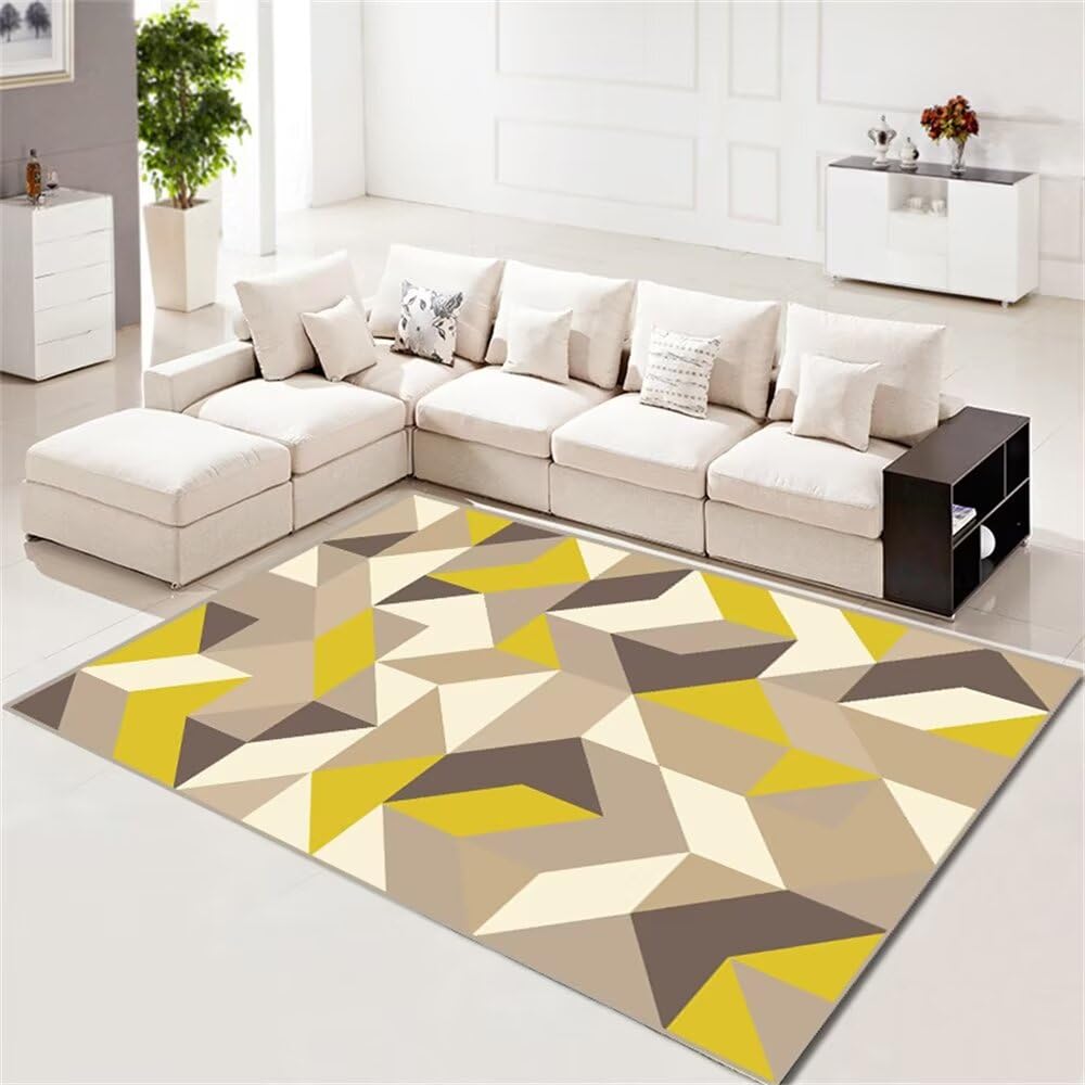 Tapis moderne gris jaune grand format anti-décoloration