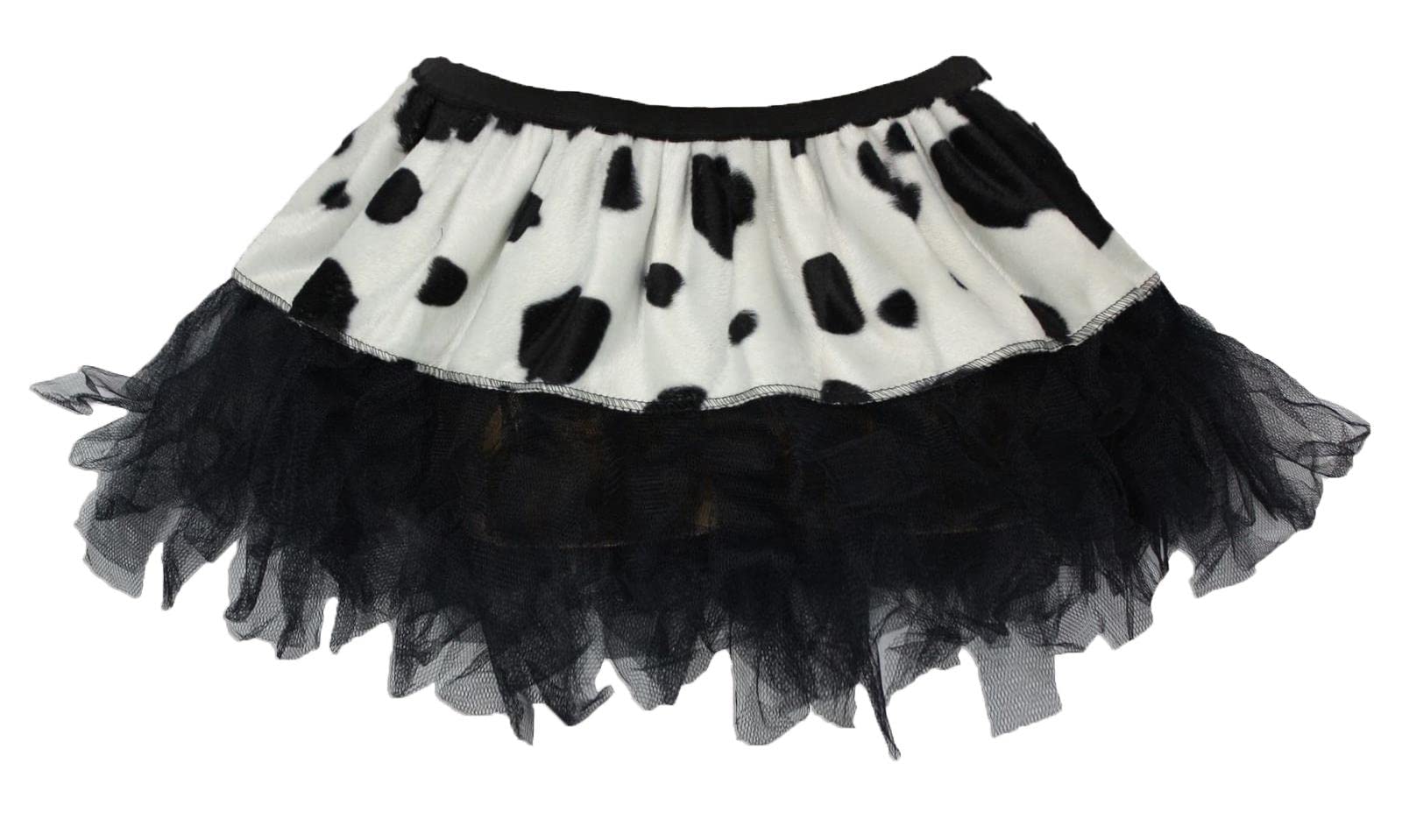 The Dragons Den Adults 12" (30cm) Cowhide Animal Print Cyber Tutu Skirt Jessie Cowgirl Wild West Fancy Dress [S-M] Black, White