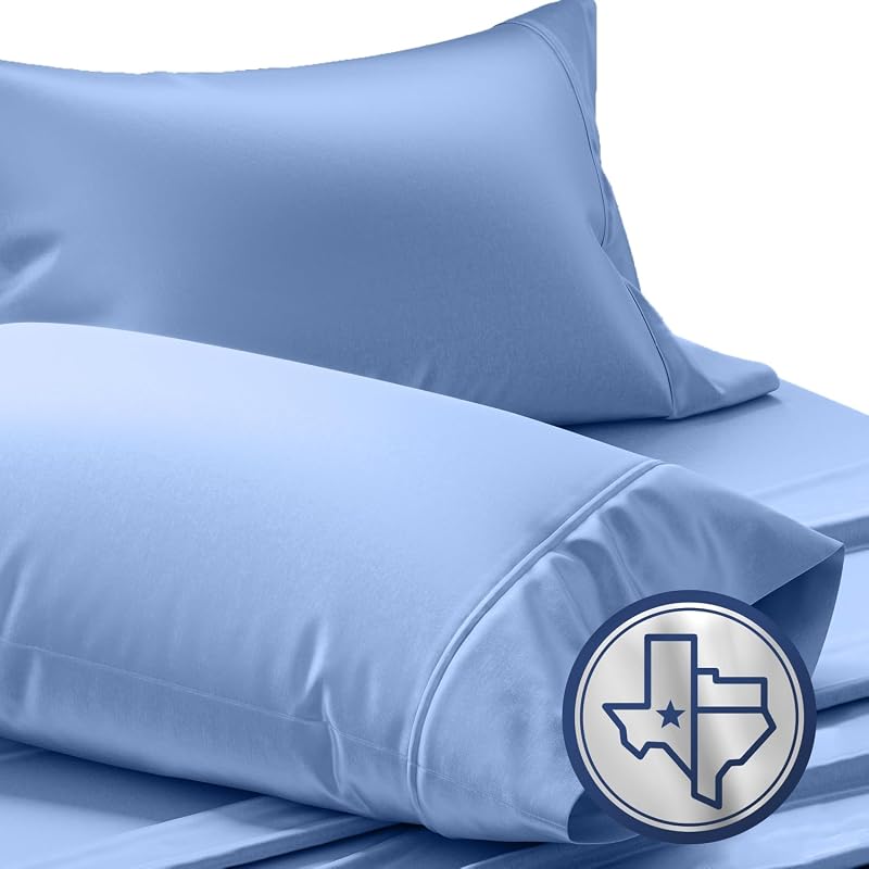TEXAS LINEN CO. Luxury Egyptian Cotton King Deep Blue Pillow Cases Set of 2-1000 Series Lonestar Lovin' Collection Pillowcases for Sleeping, Cooling Extra Long Staple Sateen Bed Pillow Cover