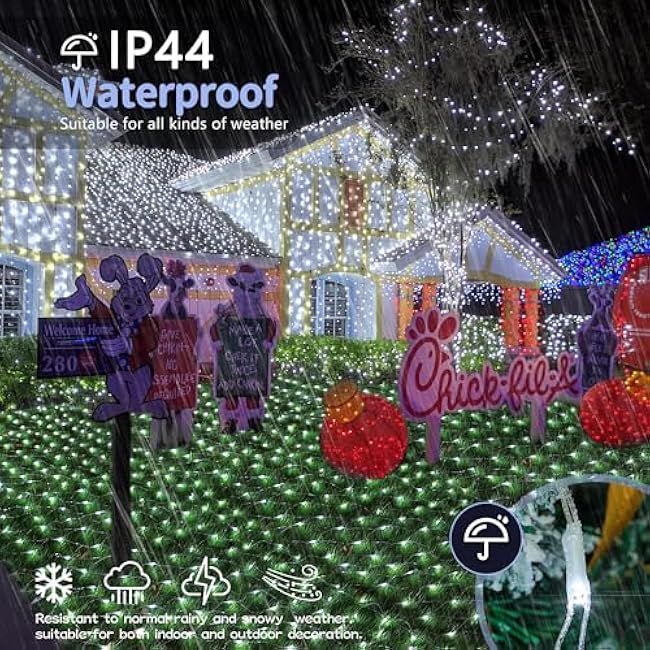 HEYFUNi Net Mesh Waterproof String Lights,360LED 13ft x 5ft Christmas Net Lights, 8 Modes,Connectable for Indoor Outdoor, Curtain,Garden,Christmas Tree, Bush, Party, Holiday, Wall Decor (White)