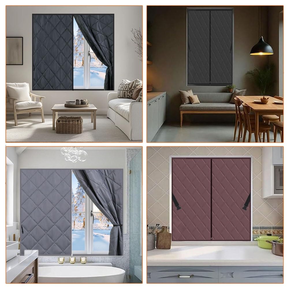Fensterisolationsset für den Winter, Fenster Wärmeschutzvorhang für Winter, Thermofolie fenster gegen kälte, Thermische Fensterabdeckung Wärmende(Grau,140x200 cm)