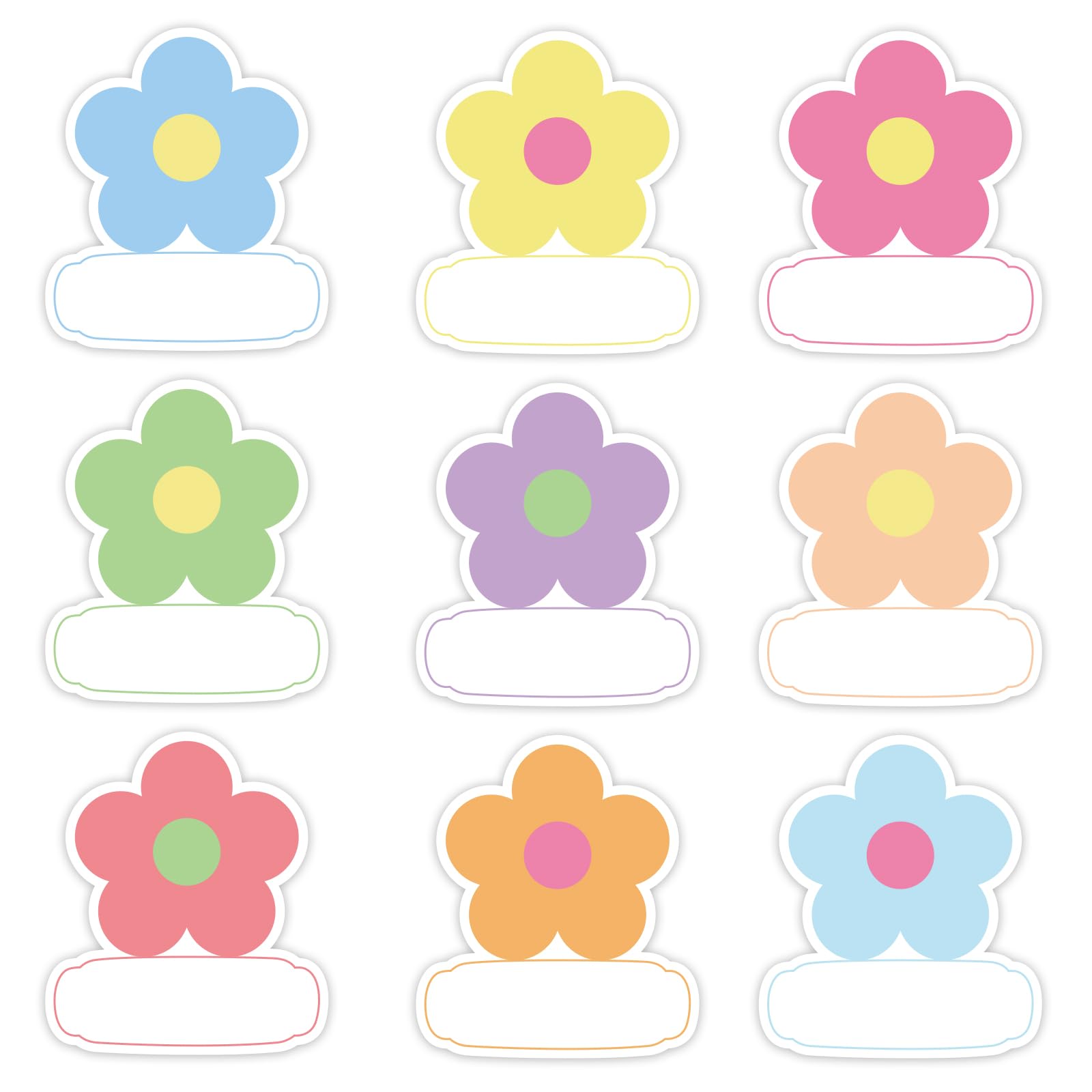 Whaline 180Pcs Flower Name Tag Stickers Back to School Pastel Floral Desk Name Tags Classroom Nameplates Colorful Flower Label Stickers Bulletin Board