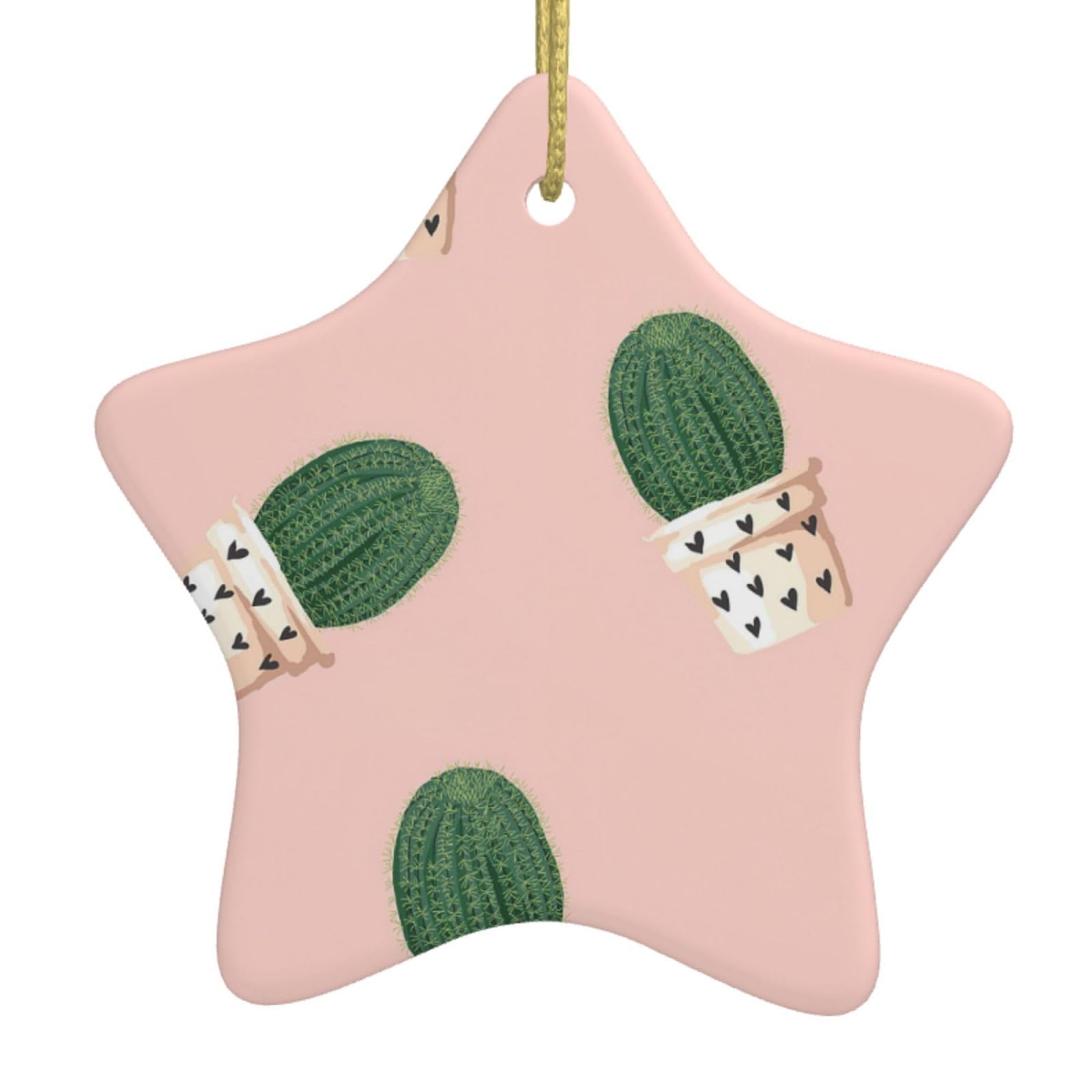 Nbtghga White Cactus Pink Print Christmas Ornaments, Ceramic Hanging Ornament, Round Shape Decorations