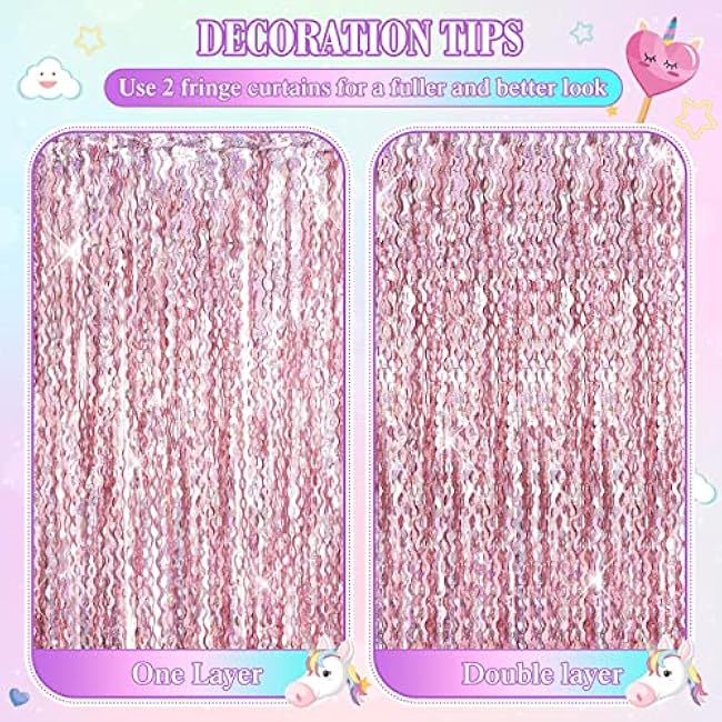 Jutom 6 Pieces 3.3 x 6.6 ft Wavy Tinsel Foil Fringe Curtains Foil Fringe Streamer Backdrop Party Curtain for Sea Mermaid Baby Shower Birthday Party Decoration(Purple, Pink, Blue Green)