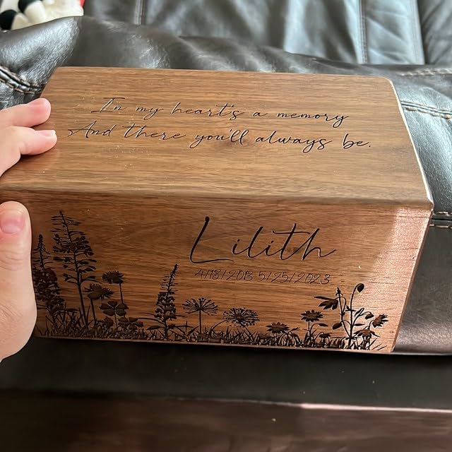 The Maryam Crafts Personalisierte Haustier-Urne für Hundeasche, gravierte Holz-Gedenkbox für Hunde, Katzen, Kleintiere, individueller Name, Datum, Haustierverlust, klein, mittel, groß