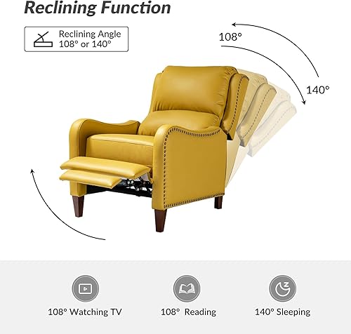 Miniatura 24 de HULALA HOME Silla reclinable de cuero genuino, moderno sillón reclinable con respaldo ajustable y reposapiés, cómodo sofá individual tapizado
