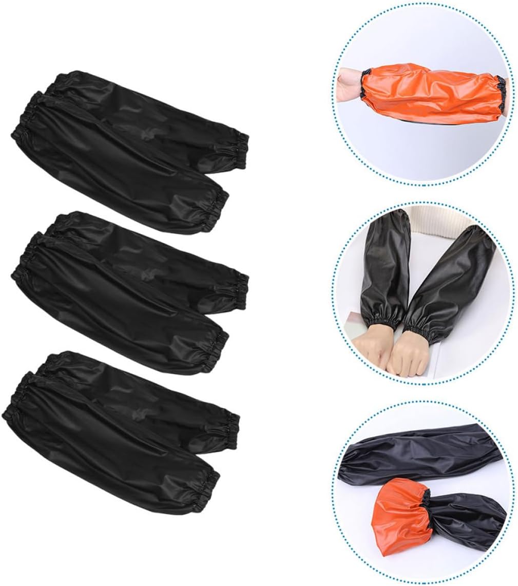 Waterproof Pvc Arm Sleeve Covers 6pcs (3 Pairs) Black Red Kitchen Oversleeves Oilproof Protective Sleeves for Household Work and Cooking
