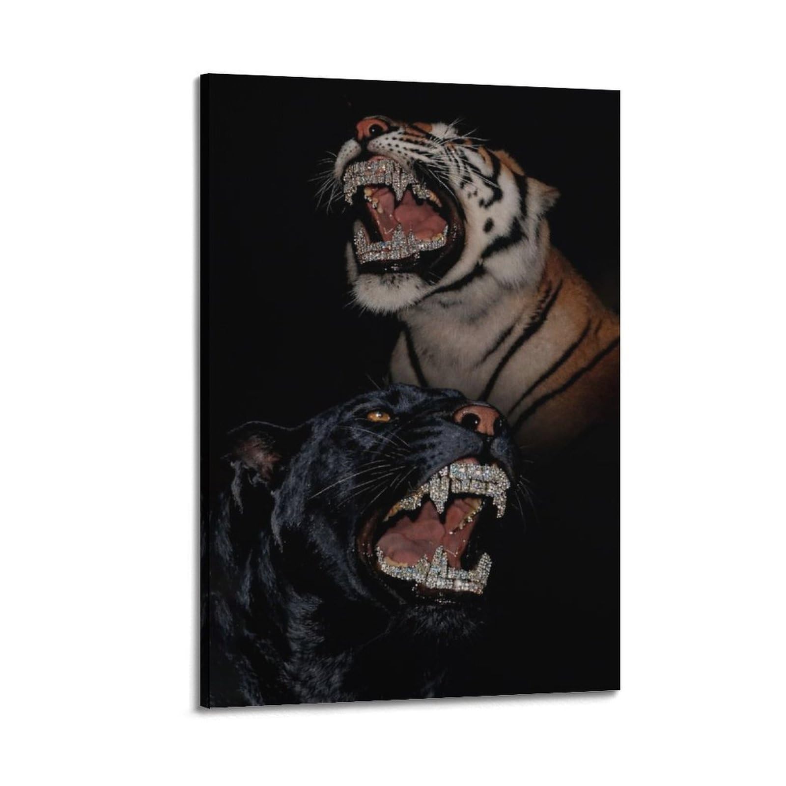 Xkuga Boys Frame-Style Wildlife White Tiger Poster Roaring Predator Fierce Beast Modern Decorative Canvas Prints - Ideal Wall Art For Family, Man Cave, Game Room, & Girls Bedroom 12X18inch(30X45cm)