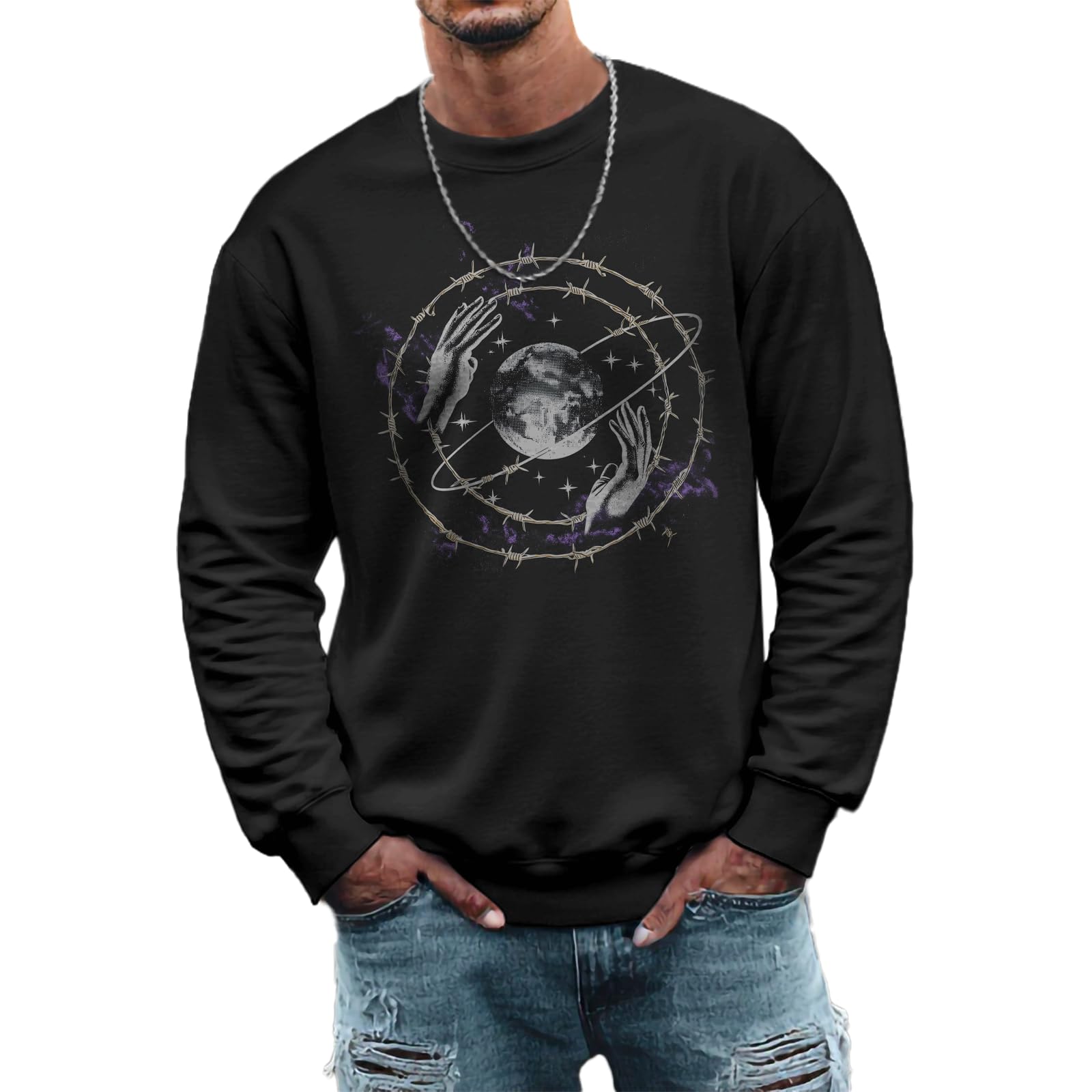 MARSVOVO Trendy Crewneck Sweatshirts Men Lounge Comfortable Plus Size Fall Sweatshirt Casual Spring Basic Tops